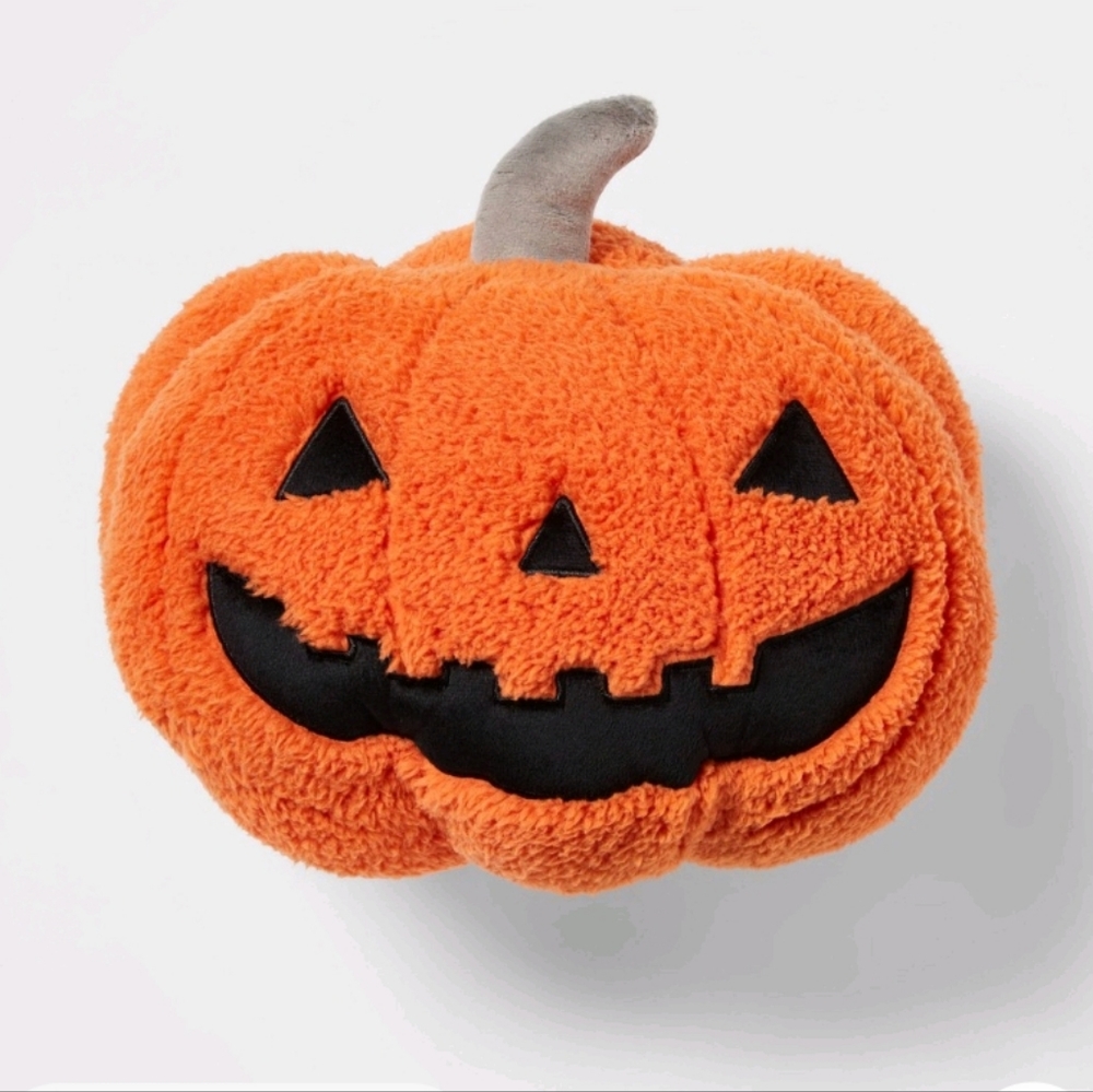 Faux Shearling Pumpkin Novelty Halloween Throw Pillow Orange Hyde & EEK …